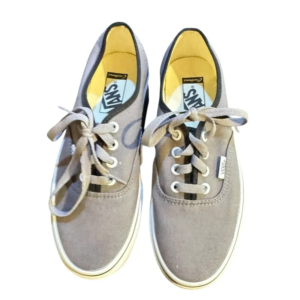 Vans Authentic Customs Grey Canvas Low Top Skate Shoes Sneakers Men 7 Women 8.5